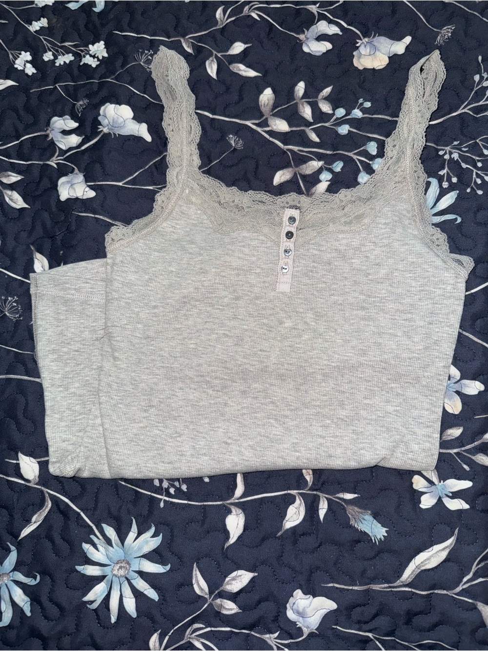 Abercrombie Lace-Trim Heather Gray Women's Tank Top